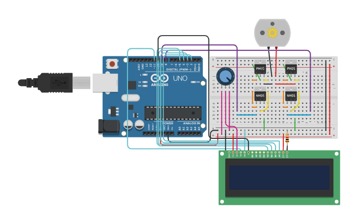 Circuit design H Bridge Arduino with LCD - Tinkercad