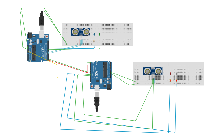 Circuit design Comunicación con sensores: Ultrasonido - Tinkercad