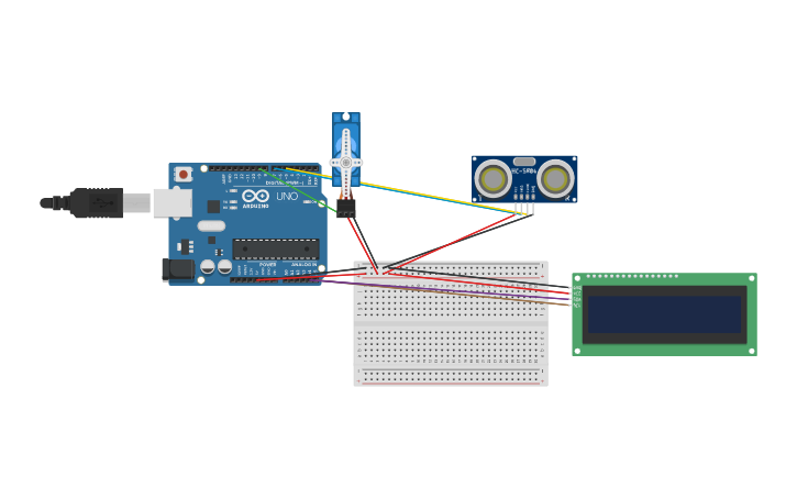 Circuit design Arduino sensor control motor servo - Tinkercad