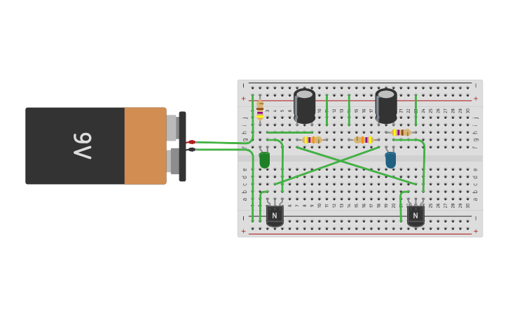 Circuit design Flashing LED Two Transistor Circuit - Tinkercad