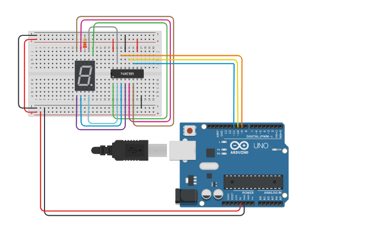 Circuit design Display de 7 segmentos com registrador de deslocamento ...