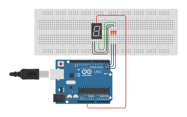 Circuit design 7 segment display with Arduino | Tinkercad