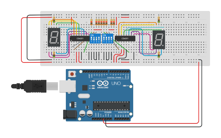 Circuit design display con decoder 4511 | Tinkercad