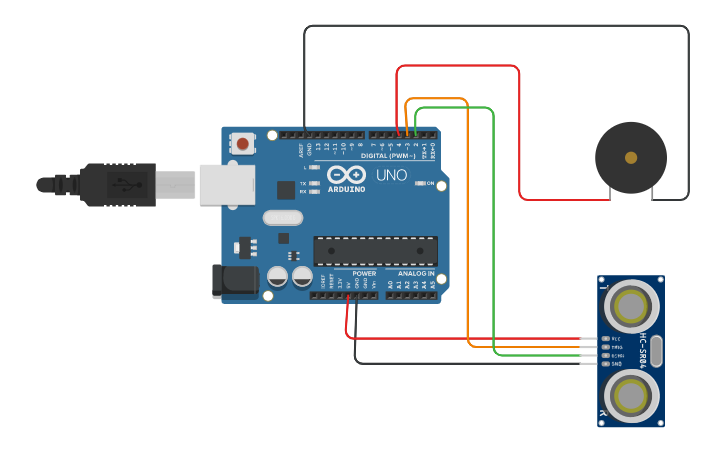 Circuit Design Ultrasonic Sensor With Buzzer Tinkercad