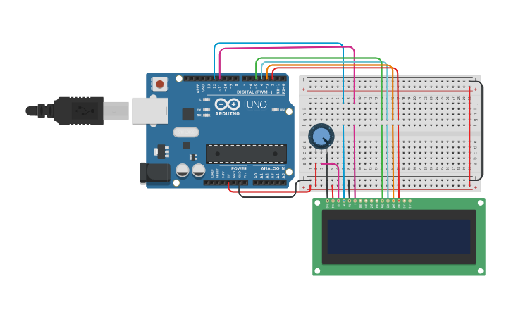 Circuit Design Exercise 3.e. Liquid Crystal Display() - Tinkercad