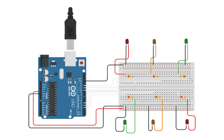 Circuit design 2 way traffic light - Tinkercad