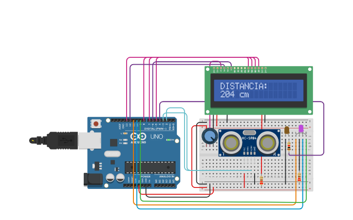 Circuit design Sensor Ultrasonico LCD - Tinkercad