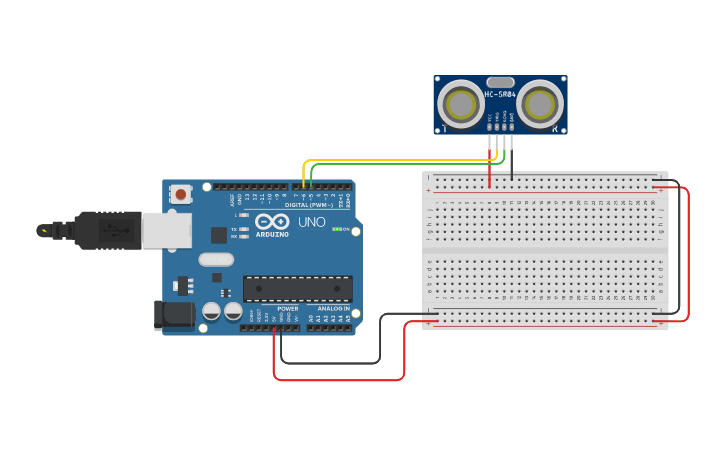 Circuit design 12. Ultrasonido (evaluación) - Tinkercad