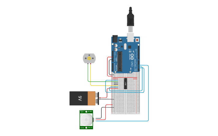 Circuit design DC motor with IR sensor - Tinkercad