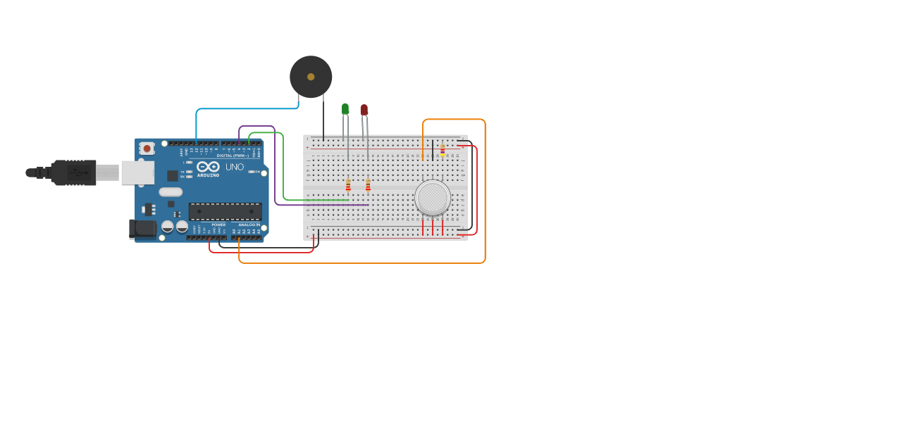 Circuit design Clase 8 Sensor de gases con buzzer - Tinkercad