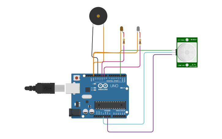 Circuit design pir motion sensor | Tinkercad