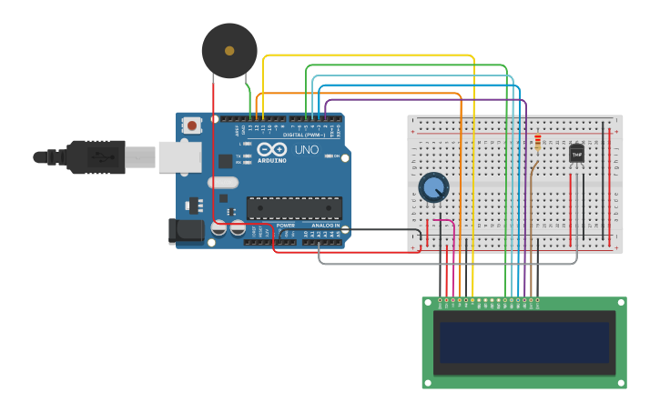 Circuit design Sensor de temperatura com LCD - Tinkercad