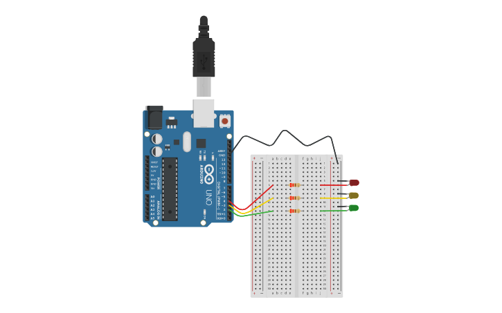 Circuit design Traffic light simple - Tinkercad image.