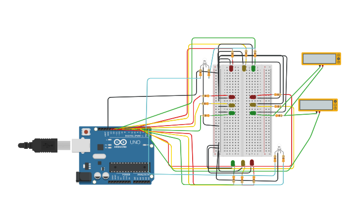 Circuit design 4 way traffic light system with pedestrian crossing ... image.