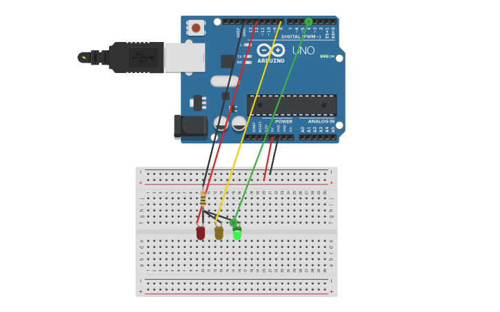 Circuit design შუქნიშანი დაფაზე - Tinkercad