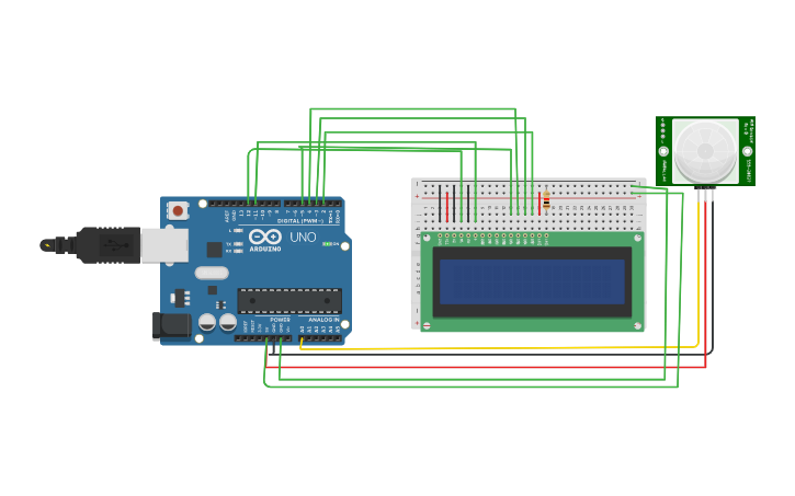 Circuit design LCD interfacing with proximity - Tinkercad