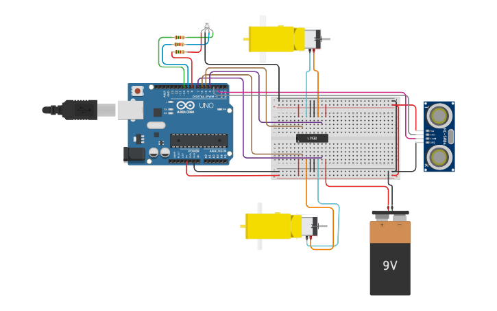 Circuit design Carrito Evasor de Obstáculos - Tinkercad