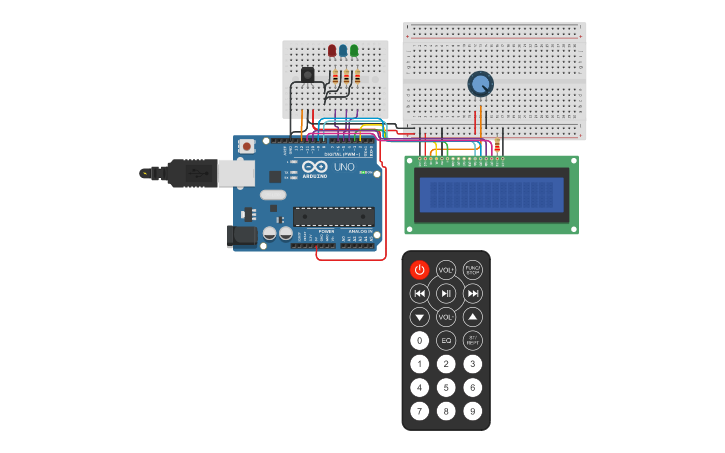 Circuit design Arduino IR Remote LED Control With LCD - Tinkercad