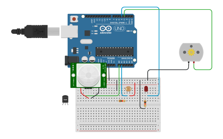 Circuit design LDR & THERMISTOR - Tinkercad