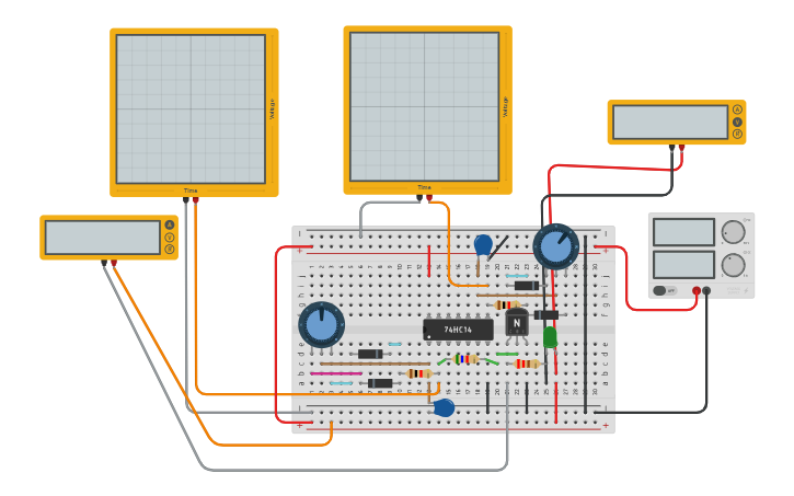 Circuit design Double PWM with 74HC14 (Schmitt Trigger) - Tinkercad