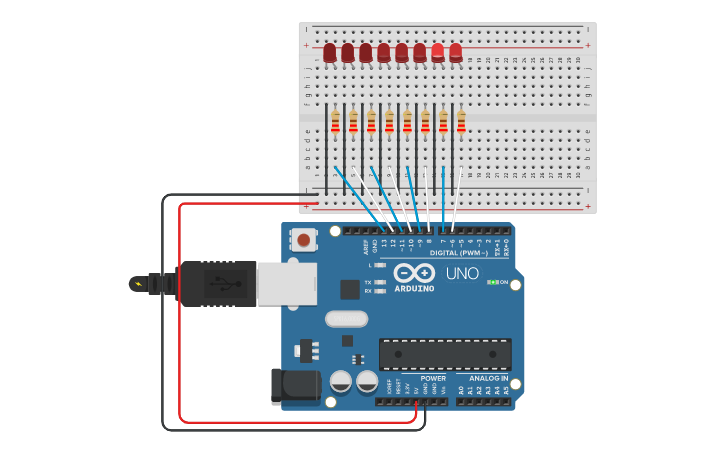 Circuit design secuencias LED | Tinkercad