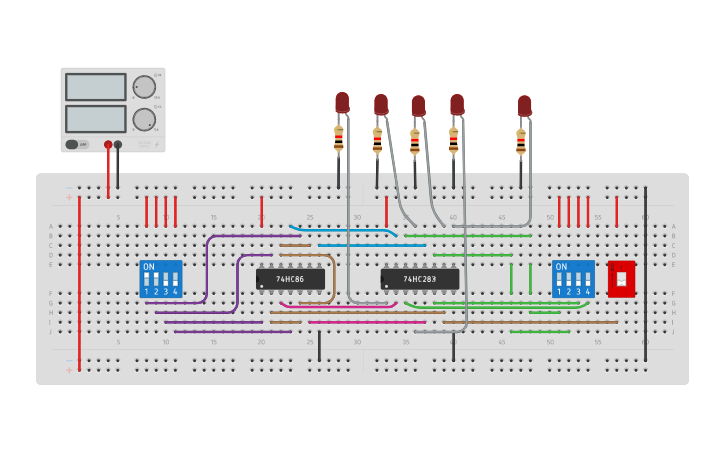 Circuit design 4 bit adder/subtractor - Tinkercad