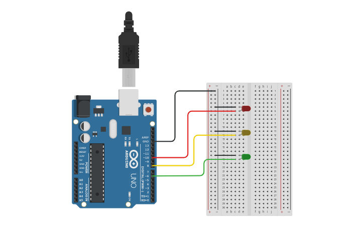 Circuit design Traffic Light - Tinkercad
