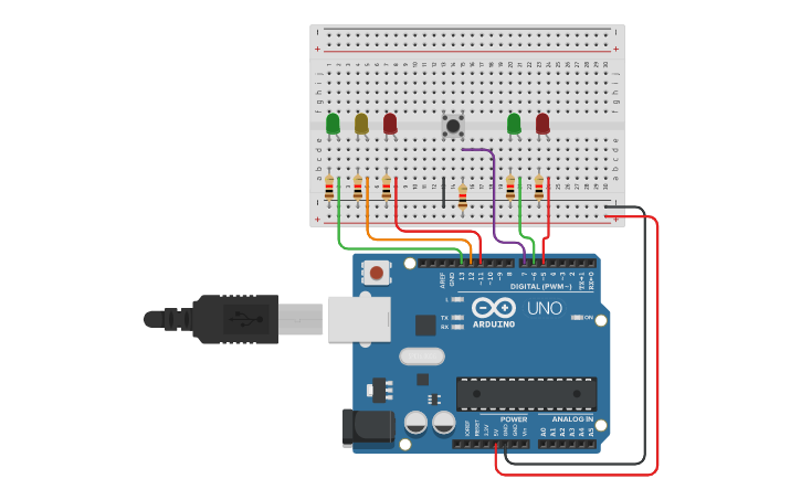 Circuit design Traffic Light - Tinkercad