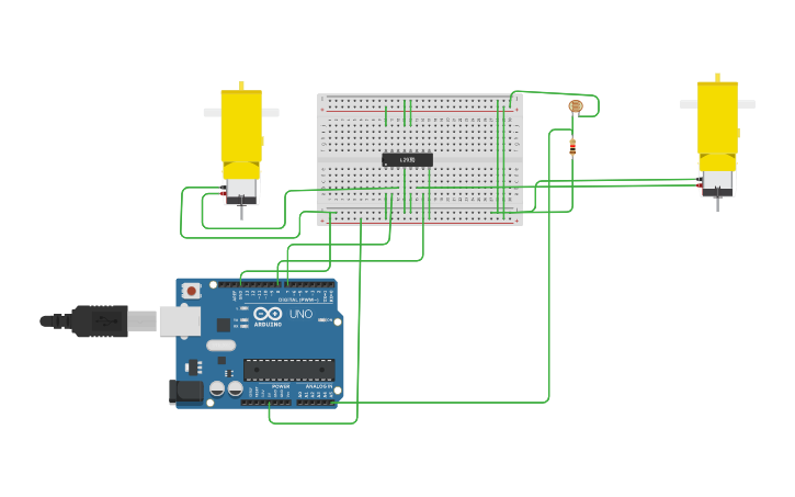 Circuit design Light Controlled Robot - Tinkercad