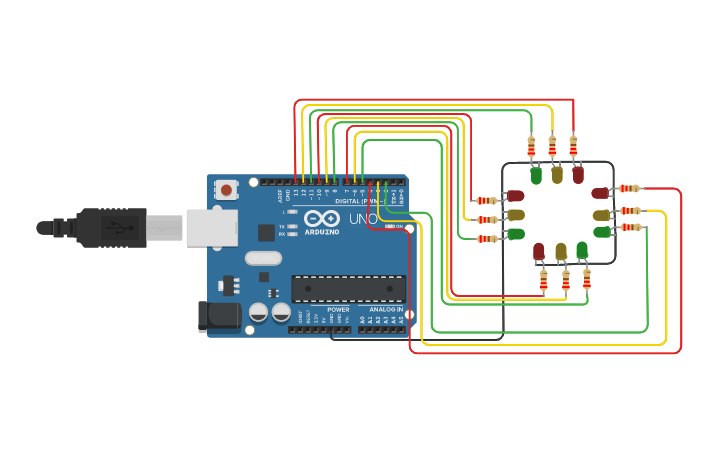 Circuit design 4 Way Traffic Control Light System - Tinkercad