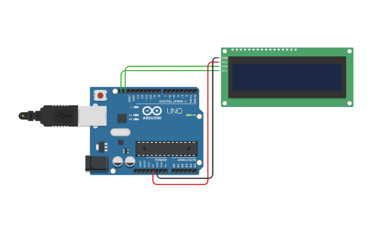 Circuit design Arduino: LCD 16x2 12c - Tinkercad