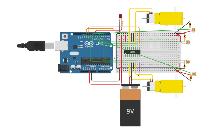 Circuit design ROBOT LINE FOLLOWER - Tinkercad
