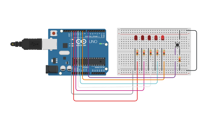 Circuit design EJERCICIO 1. PRACTICA FINAL LEDS CON PUSH - Tinkercad