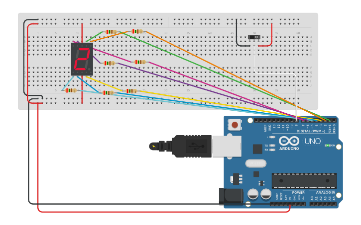 Circuit design 7 Segment Display (\w counting) - Tinkercad