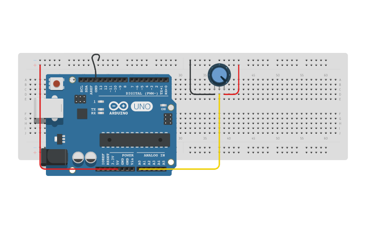 Circuit design Lectura y conexión de un potenciometro | Tinkercad