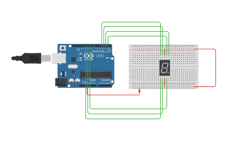 Circuit design Seven Segment Display Interfacing - Tinkercad