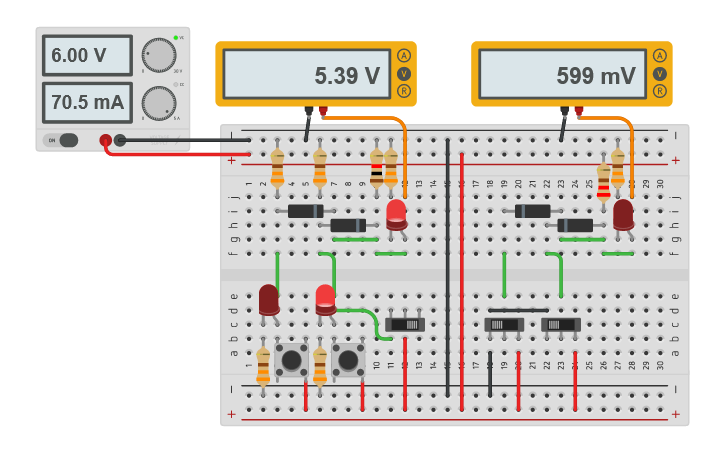 Circuit design Diode Logic Gates OR/AND - Tinkercad