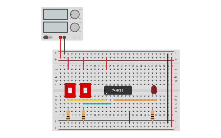 Circuit design Porta XOR 7486 | Tinkercad