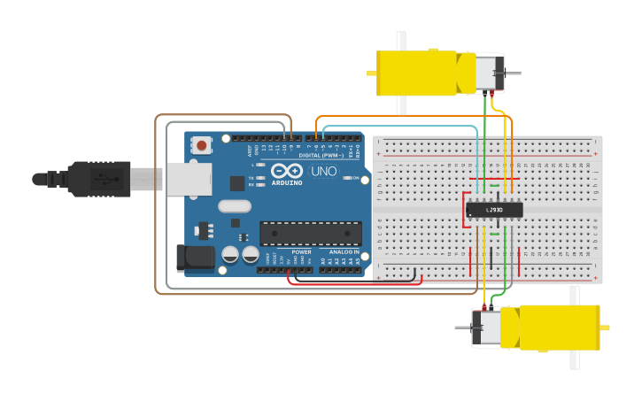 Circuit design Motors with "L293D" - Tinkercad