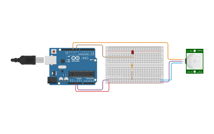 Circuit design LED using PIR motion sensor | Tinkercad