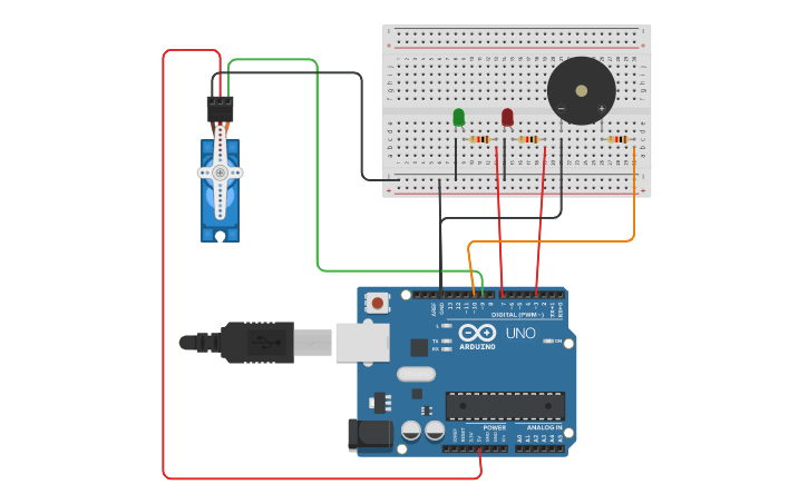 Circuit design Door opening/closing indicator - Tinkercad