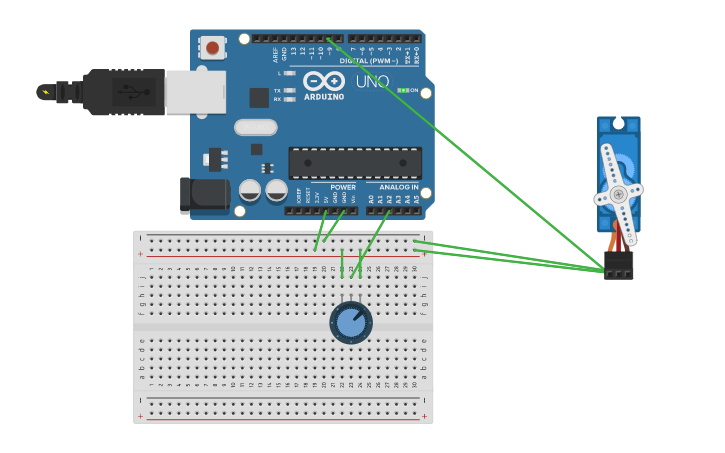 Circuit design Lab 12.3 servo motor | Tinkercad