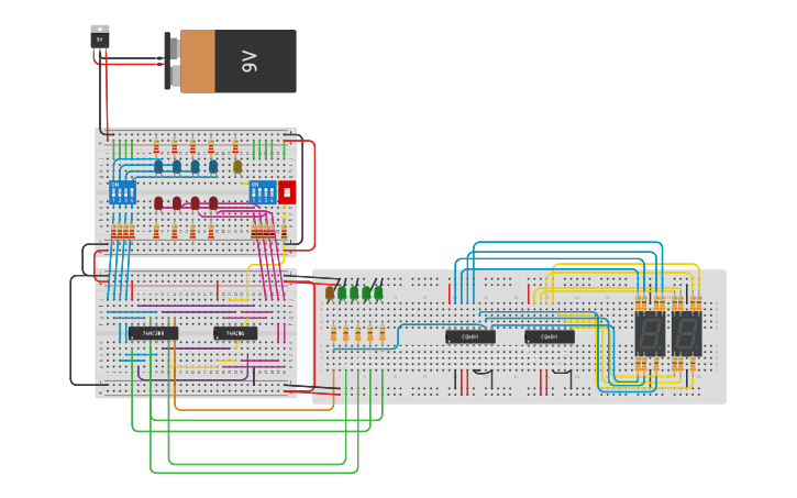 Circuit design Copy of 4 Bit ADDER SUBTRACTOR - Tinkercad