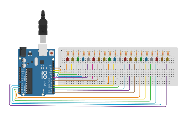 Circuit design Using All 20 GPIO Pins as Digital Out - Tinkercad