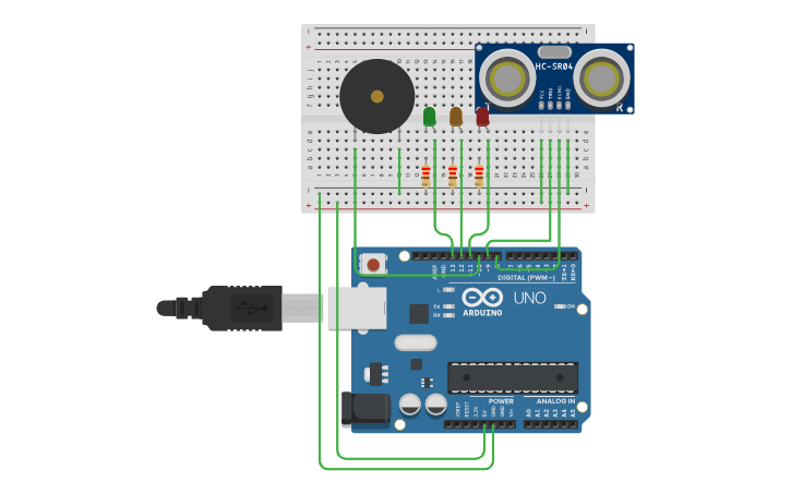 Circuit design SENSOR DE APARCAMIENTO | Tinkercad