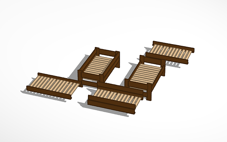 3D design Bunk Bed top bunk guard and no guard rails - Tinkercad