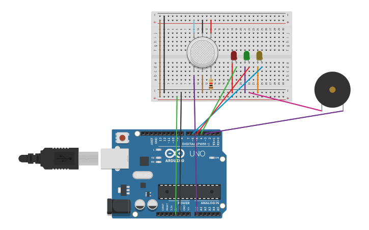 Circuit design GAS Sensor | Tinkercad