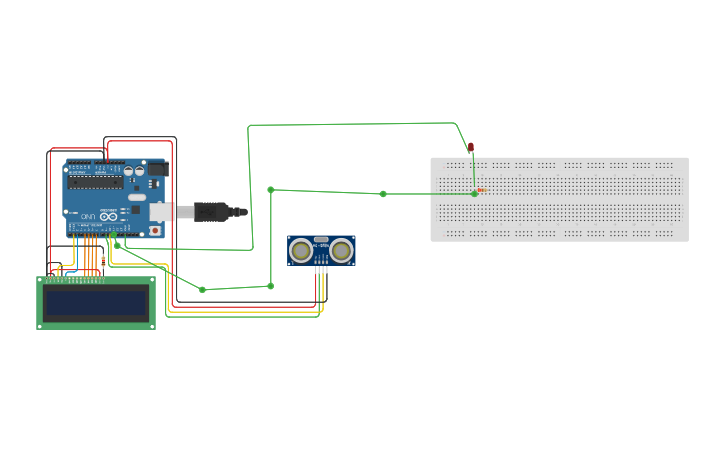 Circuit design Arduino Ultrasonic distance sensor - Tinkercad image.