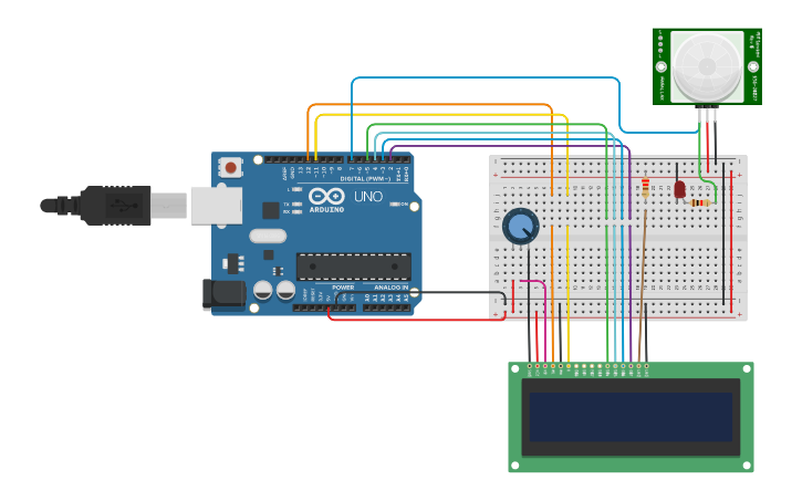 Circuit design Interfacing of PIR sensor - Tinkercad