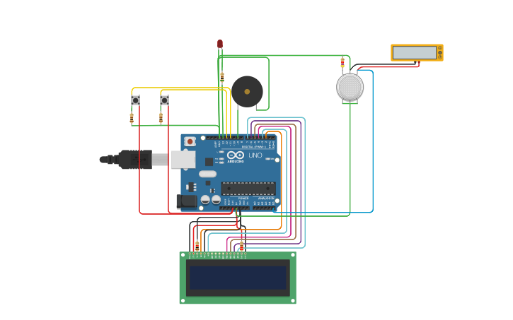 Circuit design Smoke alarm - Tinkercad